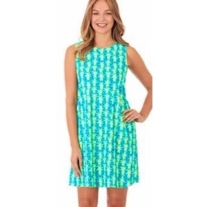 Jude Connally pineapple print aqua/green shift dress L